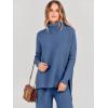 image:imageANRABESS Women Two Piece Outfits Oversized Turtleneck Knit Pullover Sweater Top Wide Leg Pants Lounge Set Sweatsuit 2025 FallBlue