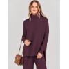 image:imageANRABESS Women Two Piece Outfits Oversized Turtleneck Knit Pullover Sweater Top Wide Leg Pants Lounge Set Sweatsuit 2025 FallWine Red