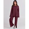 image:imageANRABESS Womens 2 Piece Outfits Oversized Knit Sweater Set Wide Leg Pant Cozy Lounge Matching Pajama Sets 2025 Trendy ClothesBurgundy