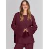 image:imageANRABESS Womens 2 Piece Outfits Oversized Knit Sweater Set Wide Leg Pant Cozy Lounge Matching Pajama Sets 2025 Trendy ClothesBurgundy