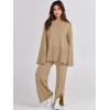 image:imageANRABESS Womens 2 Piece Outfits Oversized Knit Sweater Set Wide Leg Pant Cozy Lounge Matching Pajama Sets 2025 Trendy ClothesKhaki