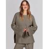 image:imageANRABESS Womens 2 Piece Outfits Oversized Knit Sweater Set Wide Leg Pant Cozy Lounge Matching Pajama Sets 2025 Trendy ClothesKhaki Green