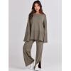 image:imageANRABESS Womens 2 Piece Outfits Oversized Knit Sweater Set Wide Leg Pant Cozy Lounge Matching Pajama Sets 2025 Trendy ClothesKhaki Green