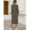 image:imageANRABESS Womens 34 Sleeve Striped Slit Midi T Shirt Dresses 2026 Summer Casual Beach Vacation Clothes Spring Travel SundressArmy Green