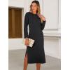image:imageANRABESS Womens 34 Sleeve Striped Slit Midi T Shirt Dresses 2026 Summer Casual Beach Vacation Clothes Spring Travel SundressBlack