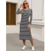 image:imageANRABESS Womens 34 Sleeve Striped Slit Midi T Shirt Dresses 2026 Summer Casual Beach Vacation Clothes Spring Travel SundressBlack White Stripe