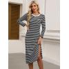 image:imageANRABESS Womens 34 Sleeve Striped Slit Midi T Shirt Dresses 2026 Summer Casual Beach Vacation Clothes Spring Travel SundressBlack White Stripe
