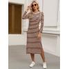 image:imageANRABESS Womens 34 Sleeve Striped Slit Midi T Shirt Dresses 2026 Summer Casual Beach Vacation Clothes Spring Travel SundressBrown White Stripe