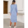 image:imageANRABESS Womens 34 Sleeve Striped Slit Midi T Shirt Dresses 2026 Summer Casual Beach Vacation Clothes Spring Travel SundressFloral Blue