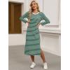 image:imageANRABESS Womens 34 Sleeve Striped Slit Midi T Shirt Dresses 2026 Summer Casual Beach Vacation Clothes Spring Travel SundressGreen White Stripe