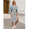 image:imageANRABESS Womens 34 Sleeve Striped Slit Midi T Shirt Dresses 2026 Summer Casual Beach Vacation Clothes Spring Travel SundressWhite Black Stripe
