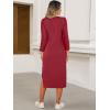 image:imageANRABESS Womens 34 Sleeve Striped Slit Midi T Shirt Dresses 2026 Summer Casual Beach Vacation Clothes Spring Travel SundressWine Red