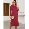 image:imageANRABESS Womens 34 Sleeve Striped Slit Midi T Shirt Dresses 2026 Summer Casual Beach Vacation Clothes Spring Travel SundressWine Red