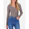 image:imageANRABESS Womens Long Sleeve Shirts V Neck Ribbed Knit Slim Fit Lightweight Sweater 2025 Fall Dressy Casual Travel Work TopsCool Ash Brown