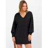 image:imageANRABESS Womens Long Sleeve V Neck Oversized Cable Knit Mini Sweater Dresses 2025 Winter Fall Trendy Pullover Tunic Outfits Black XLarge