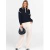 image:imageANRABESS Womens Quarter Zip Sweaters Fall Long Sleeve V Neck Shirts Collared Business Casual Tops Knit Pullover SweatshirtsBlue