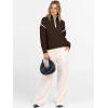 image:imageANRABESS Womens Quarter Zip Sweaters Fall Long Sleeve V Neck Shirts Collared Business Casual Tops Knit Pullover SweatshirtsDeep Coffee