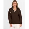 image:imageANRABESS Womens Quarter Zip Sweaters Fall Long Sleeve V Neck Shirts Collared Business Casual Tops Knit Pullover SweatshirtsDeep Coffee