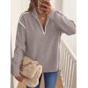 image:imageANRABESS Womens Quarter Zip Sweaters Fall Long Sleeve V Neck Shirts Collared Business Casual Tops Knit Pullover SweatshirtsGrey Khaki