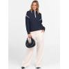 image:imageANRABESS Womens Quarter Zip Sweaters Fall Long Sleeve V Neck Shirts Collared Business Casual Tops Knit Pullover SweatshirtsNavy Blue