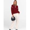 image:imageANRABESS Womens Quarter Zip Sweaters Fall Long Sleeve V Neck Shirts Collared Business Casual Tops Knit Pullover SweatshirtsRed