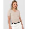 image:imageANRABESS Womens Short Sleeve Sweaters Cropped V Neck Business Casual Lightweight Sweater Tops Summer Spring Clothes 2026Almond