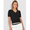 image:imageANRABESS Womens Short Sleeve Sweaters Cropped V Neck Business Casual Lightweight Sweater Tops Summer Spring Clothes 2026Black
