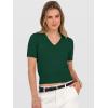 image:imageANRABESS Womens Short Sleeve Sweaters Cropped V Neck Business Casual Lightweight Sweater Tops Summer Spring Clothes 2026Forest Green