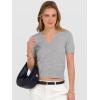 image:imageANRABESS Womens Short Sleeve Sweaters Cropped V Neck Business Casual Lightweight Sweater Tops Summer Spring Clothes 2026Grey