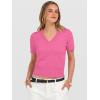 image:imageANRABESS Womens Short Sleeve Sweaters Cropped V Neck Business Casual Lightweight Sweater Tops Summer Spring Clothes 2026Hot Pink