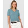 image:imageANRABESS Womens Short Sleeve Sweaters Cropped V Neck Business Casual Lightweight Sweater Tops Summer Spring Clothes 2026Light Blue
