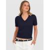 image:imageANRABESS Womens Short Sleeve Sweaters Cropped V Neck Business Casual Lightweight Sweater Tops Summer Spring Clothes 2026Navy Blue