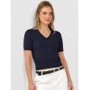 image:imageANRABESS Womens Short Sleeve Sweaters Cropped V Neck Business Casual Lightweight Sweater Tops Summer Spring Clothes 2026Navy Blue