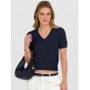 image:imageANRABESS Womens Short Sleeve Sweaters Cropped V Neck Business Casual Lightweight Sweater Tops Summer Spring Clothes 2026Navy Blue