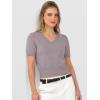 image:imageANRABESS Womens Short Sleeve Sweaters Cropped V Neck Business Casual Lightweight Sweater Tops Summer Spring Clothes 2026Nutmeg