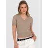 image:imageANRABESS Womens Short Sleeve Sweaters Cropped V Neck Business Casual Lightweight Sweater Tops Summer Spring Clothes 2026Tan