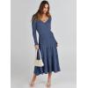 image:imageANRABESS Womens Wrap Midi Sweater Dresses Long Sleeve V Neck Ribbed Knit Bodycon High Waist Pleated ALine Dress 2025 Trendy