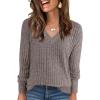 image:imageANRABESS Long Sleeve Shirts for Women V Neck Casual Fall Tops Loose Fit Lightweight Sweaters Tunic Fashion 2025 ClothesDeep Coffee
