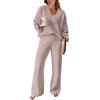 image:imageANRABESS Women 2 Piece Outfits Sweater Lounge Sets Long Sleeve Cable Knit Pullover and Wide Leg Pants Tracksuit Matching SetCamel