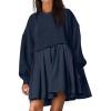 image:imageANRABESS Women Sweatshirts Dress Oversized Long Sleeve Patchwork Casual Loose Pleated Pullover Mini Dress Fall Outfits 2025 Navy Small