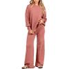 image:imageANRABESS Womens 2 Piece Outfits Fall Lounge Set 2025 Oversized Chunky Knit Sweater Top Wide Leg Pants Loungewear Clothes Red Medium