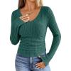 image:imageANRABESS Womens Long Sleeve Shirts V Neck Ribbed Knit Slim Fit Lightweight Sweater 2025 Fall Dressy Casual Travel Work TopsGreen