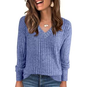 image:imageANRABESS Long Sleeve Shirts for Women V Neck Casual Fall Tops Loose Fit Lightweight Sweaters Tunic Fashion 2025 ClothesNavy Blue
