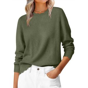 image:imageANRABESS Sweaters for Women Loose Fit Lightweight Soft Dressy Scalloped Long Sleeve Pullover Tops 2026 Fall Casual OutfitsArmy Green