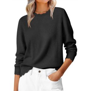 image:imageANRABESS Sweaters for Women Loose Fit Lightweight Soft Dressy Scalloped Long Sleeve Pullover Tops 2026 Fall Casual OutfitsBlack