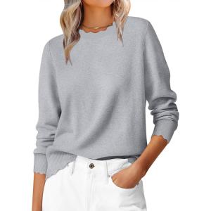 image:imageANRABESS Sweaters for Women Loose Fit Lightweight Soft Dressy Scalloped Long Sleeve Pullover Tops 2026 Fall Casual OutfitsGrey