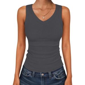 image:imageANRABESS Tank Tops for Women V Neck Ribbed Knit Slim Fitted Sleeveless Basic Tee Tanks Casual Summer Clothes 2026Charcoal