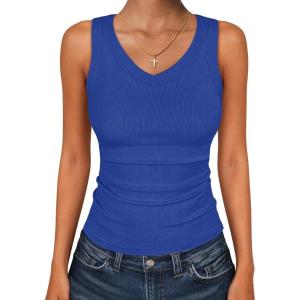 image:imageANRABESS Tank Tops for Women V Neck Ribbed Knit Slim Fitted Sleeveless Basic Tee Tanks Casual Summer Clothes 2026Deep Blue