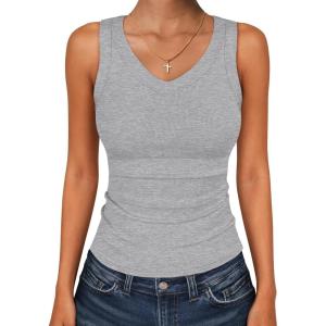 image:imageANRABESS Tank Tops for Women V Neck Ribbed Knit Slim Fitted Sleeveless Basic Tee Tanks Casual Summer Clothes 2026Grey