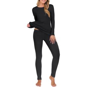 image:imageANRABESS Thermal Underwear for Women Long Johns Fleece Lined Base Layer Pajama Set Cold Weather Top Bottom Winter ClothingBlack